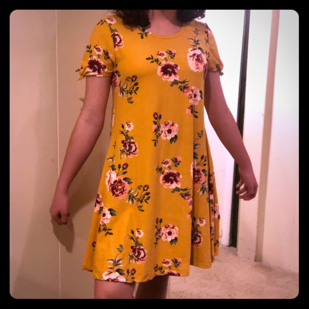 Darling Mustard Floral Dress